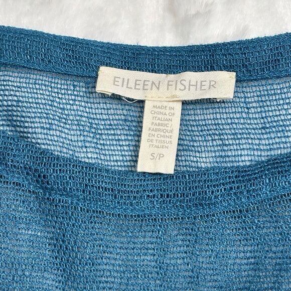 Eileen Fisher Organic Linen Slub Mesh Tunic Boat Neck Top Womens Small Blue - Picture 3 of 5